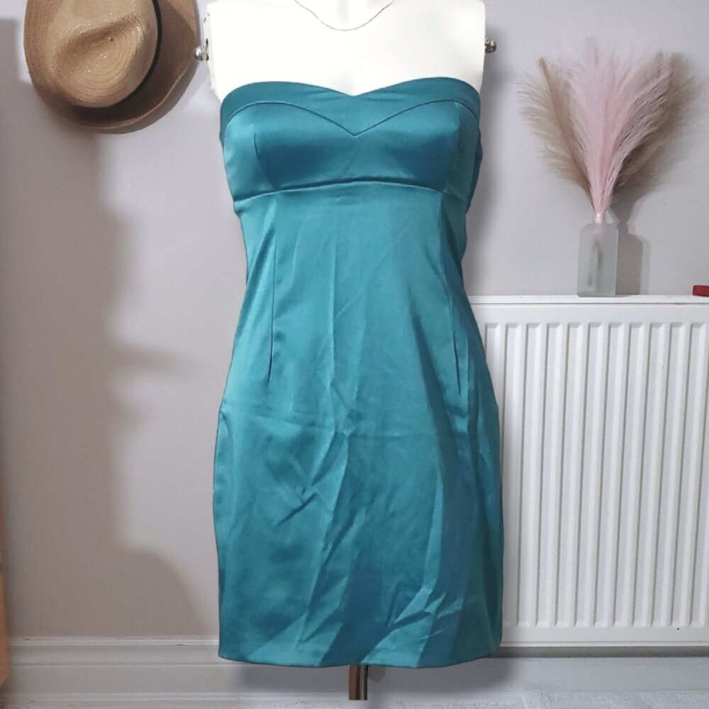 Satin + Cotton Teal Mint Sweetheart Mini Dress- Size Small